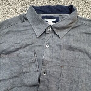 Carbon 2 Cobalt Shirt Mens L 100% Linen Gray Solid‎ Button Up Casual Modern